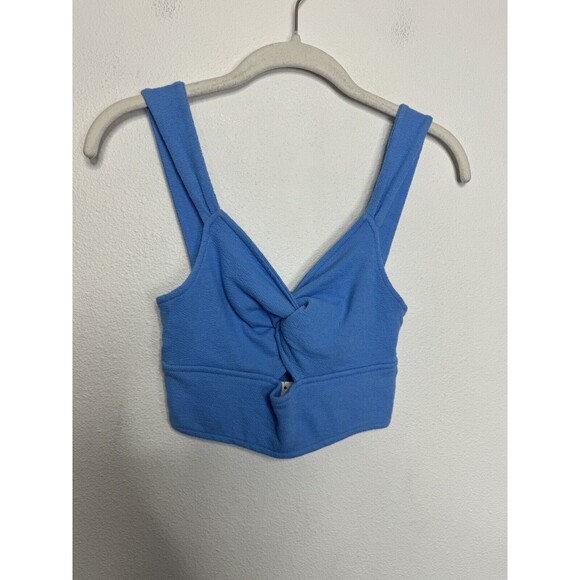 Madewell Sz XS Cutout Knot Front Crop Tank Top Oasis Blue Fitted Sweetheart NWT - Picture 4 of 11